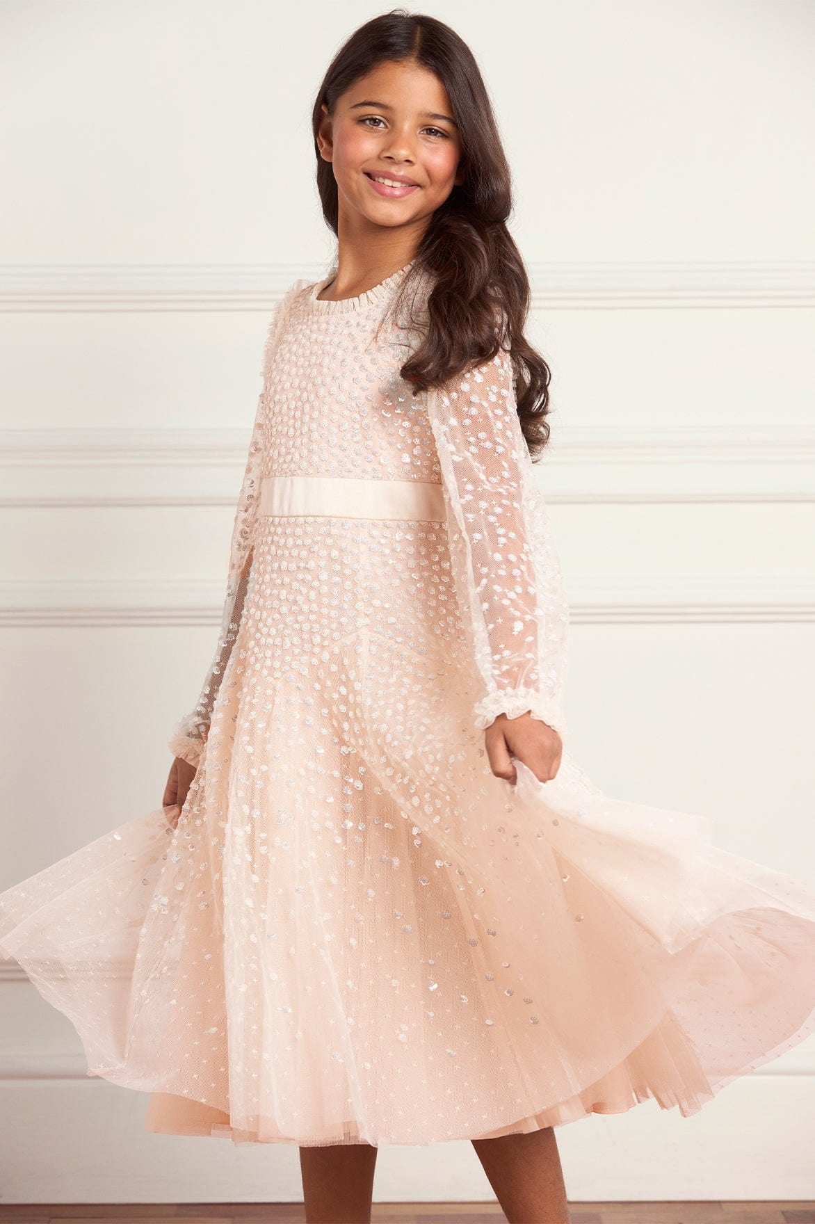 Dappled Sequin Long Sleeve Kids Dress