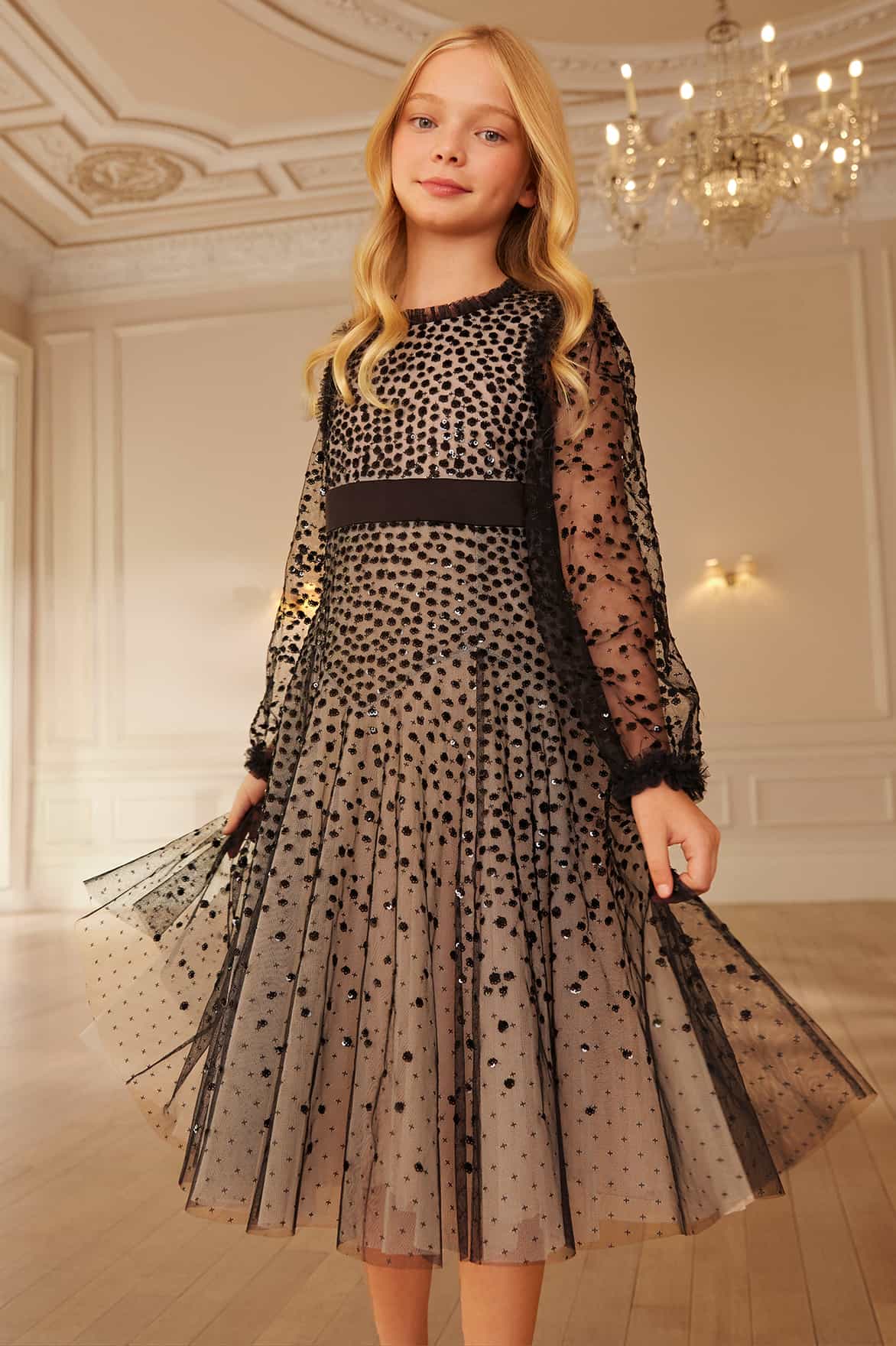 Dappled Sequin Long Sleeve Kids Dress