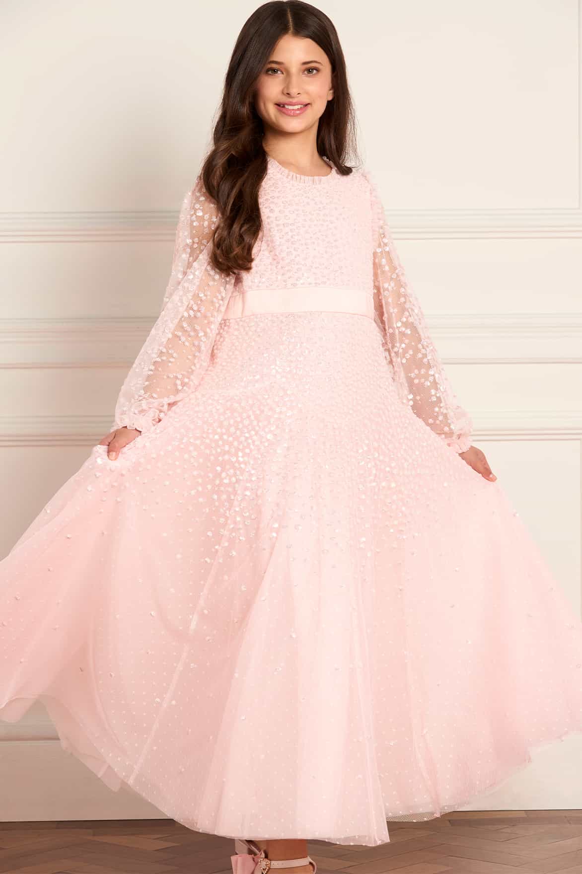 Dappled Sequin Long Sleeve Kids Gown