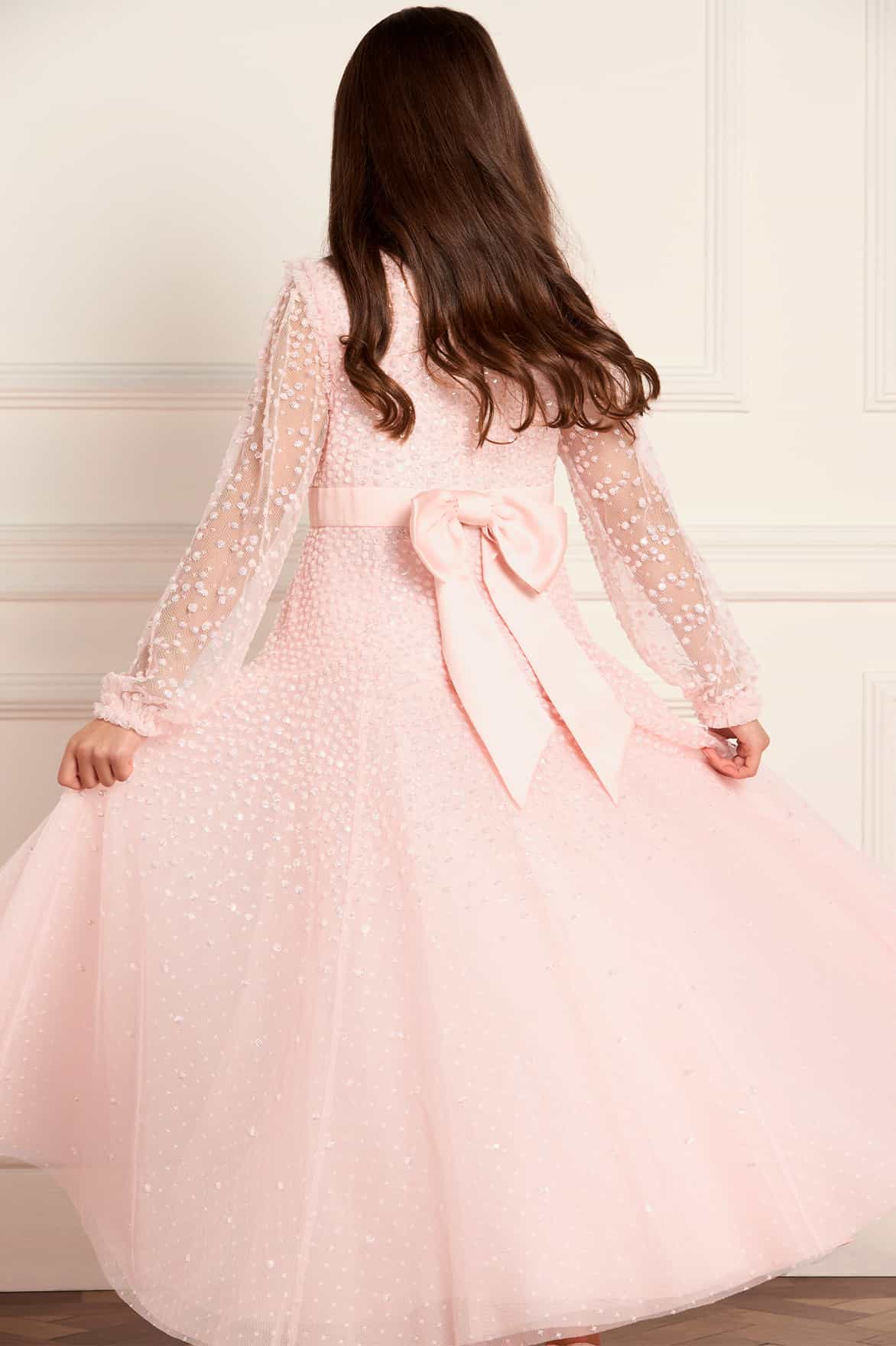 Dappled Sequin Long Sleeve Kids Gown