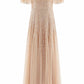 Dappled Sequin Off-Shoulder Ankle Gown