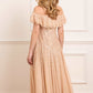 Dappled Sequin Off-Shoulder Ankle Gown