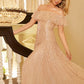 Dappled Sequin Off-Shoulder Ankle Gown