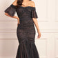 Dappled Sequin Rouched Off-Shoulder Gown