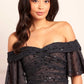 Dappled Sequin Rouched Off-Shoulder Gown