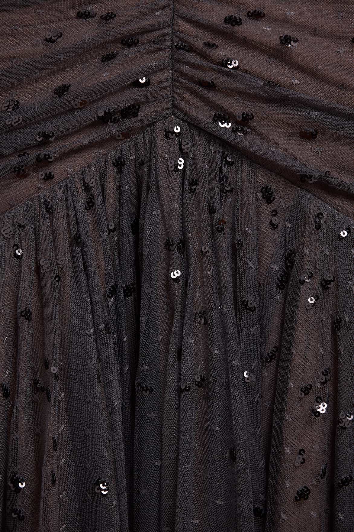 Dappled Sequin Rouched Off-Shoulder Gown