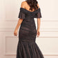 Dappled Sequin Rouched Off-Shoulder Gown