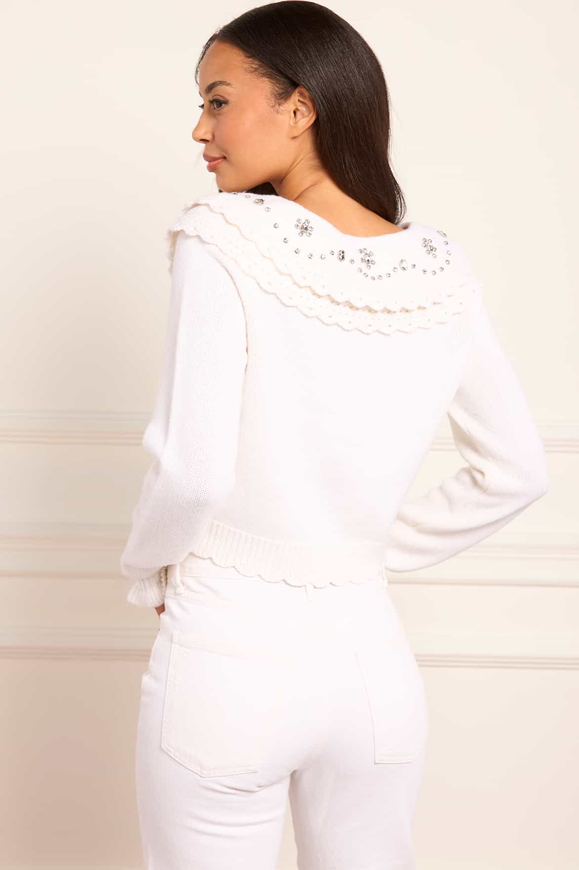 Embellished Collar V-Neck Cardigan