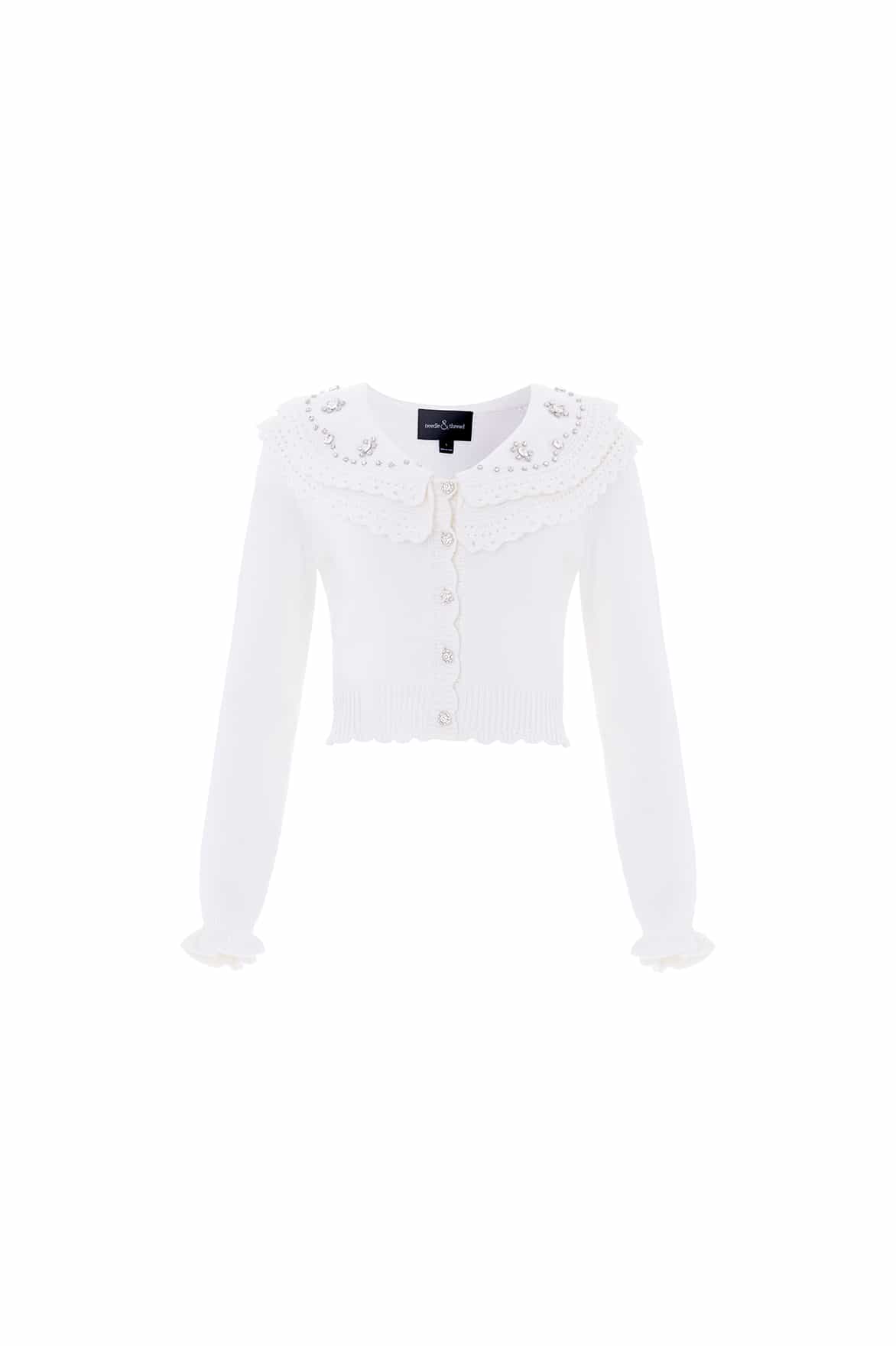 Embellished Collar V-Neck Cardigan