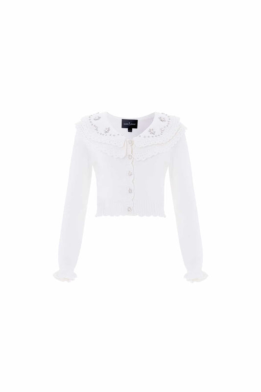 Embellished Collar V-Neck Cardigan
