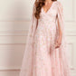 Ethereal Blooms Cape Sleeve Ankle Gown