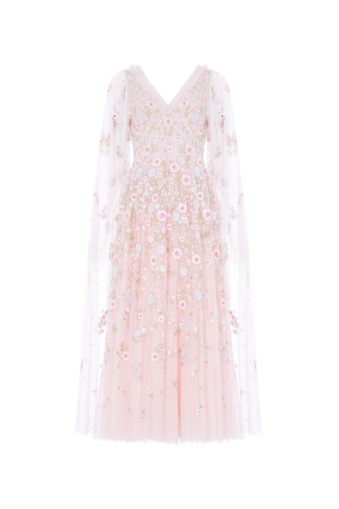 Ethereal Blooms Cape Sleeve Ankle Gown