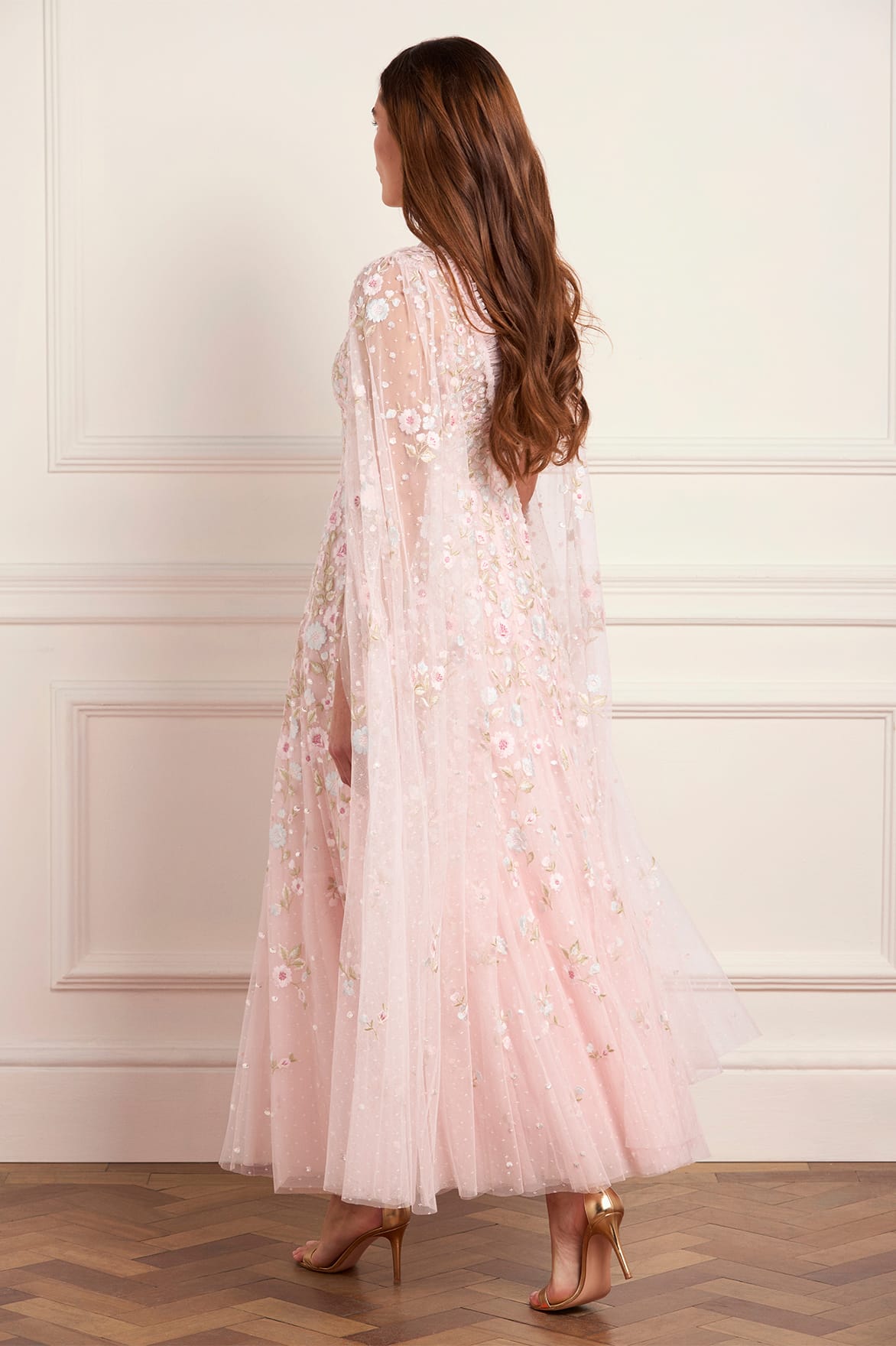 Ethereal Blooms Cape Sleeve Ankle Gown