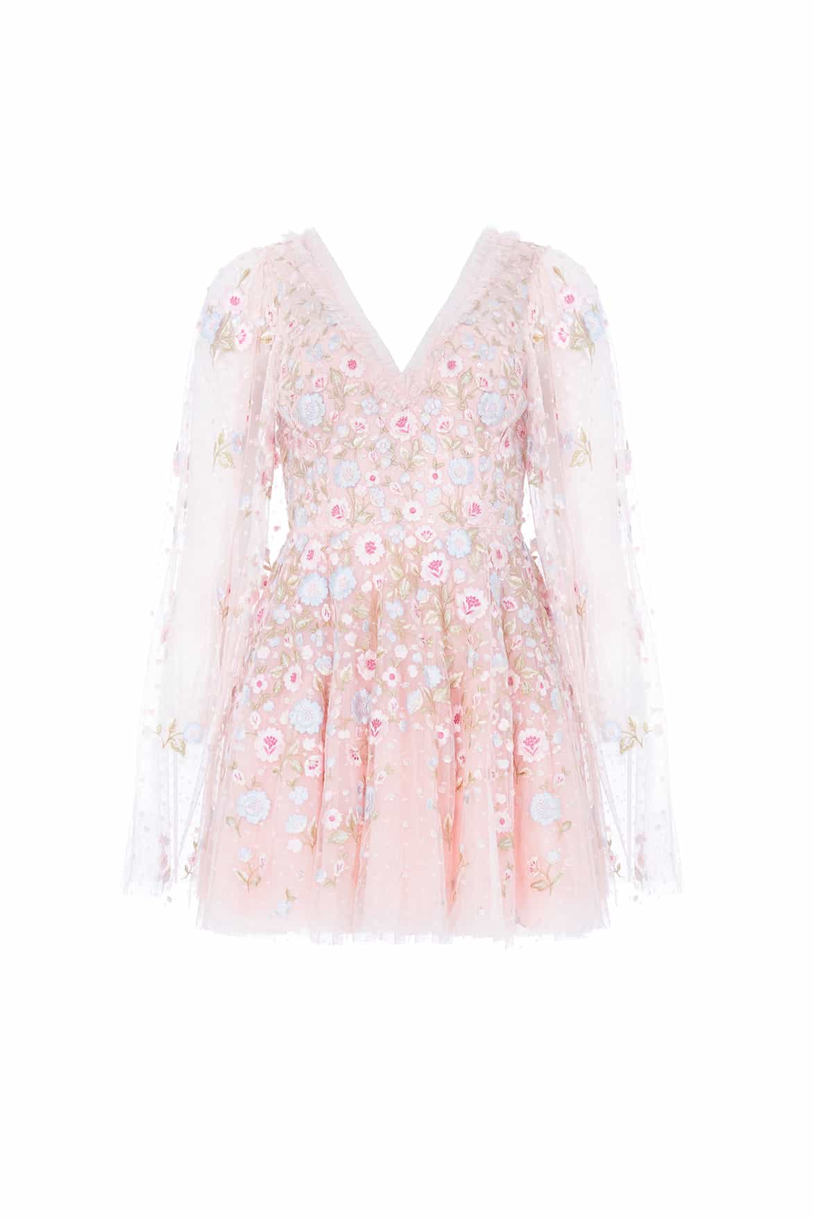 Ethereal Blooms Cape Sleeve Micro Mini Dress