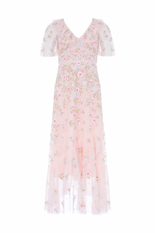 Ethereal Blooms Frill Ankle Gown