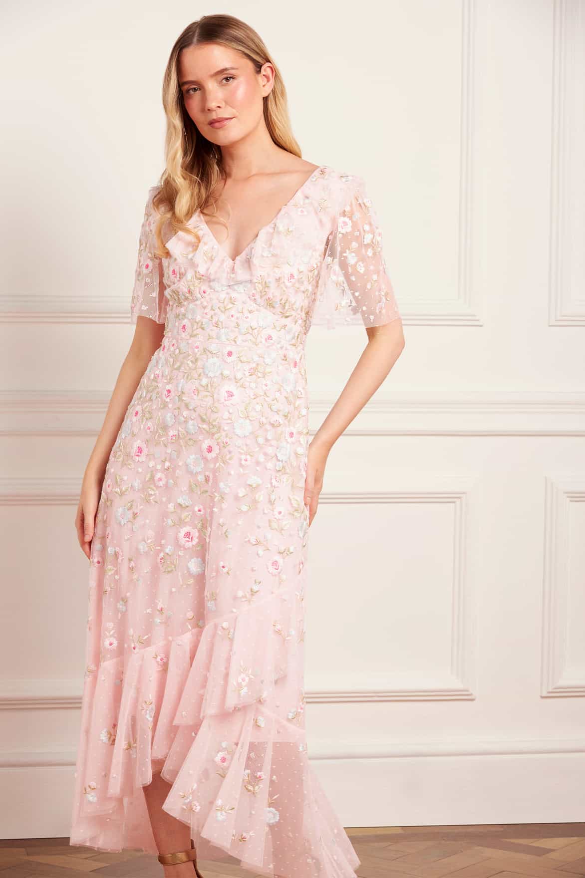 Ethereal Blooms Frill Ankle Gown