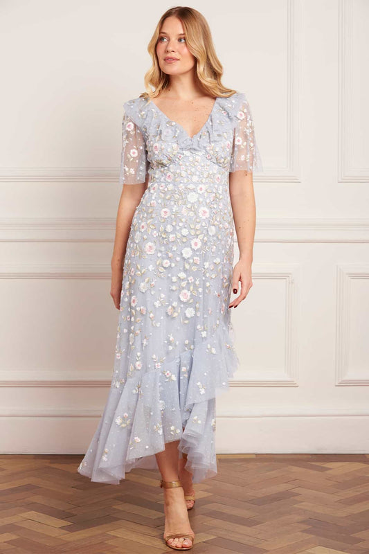 Ethereal Blooms Frill Ankle Gown