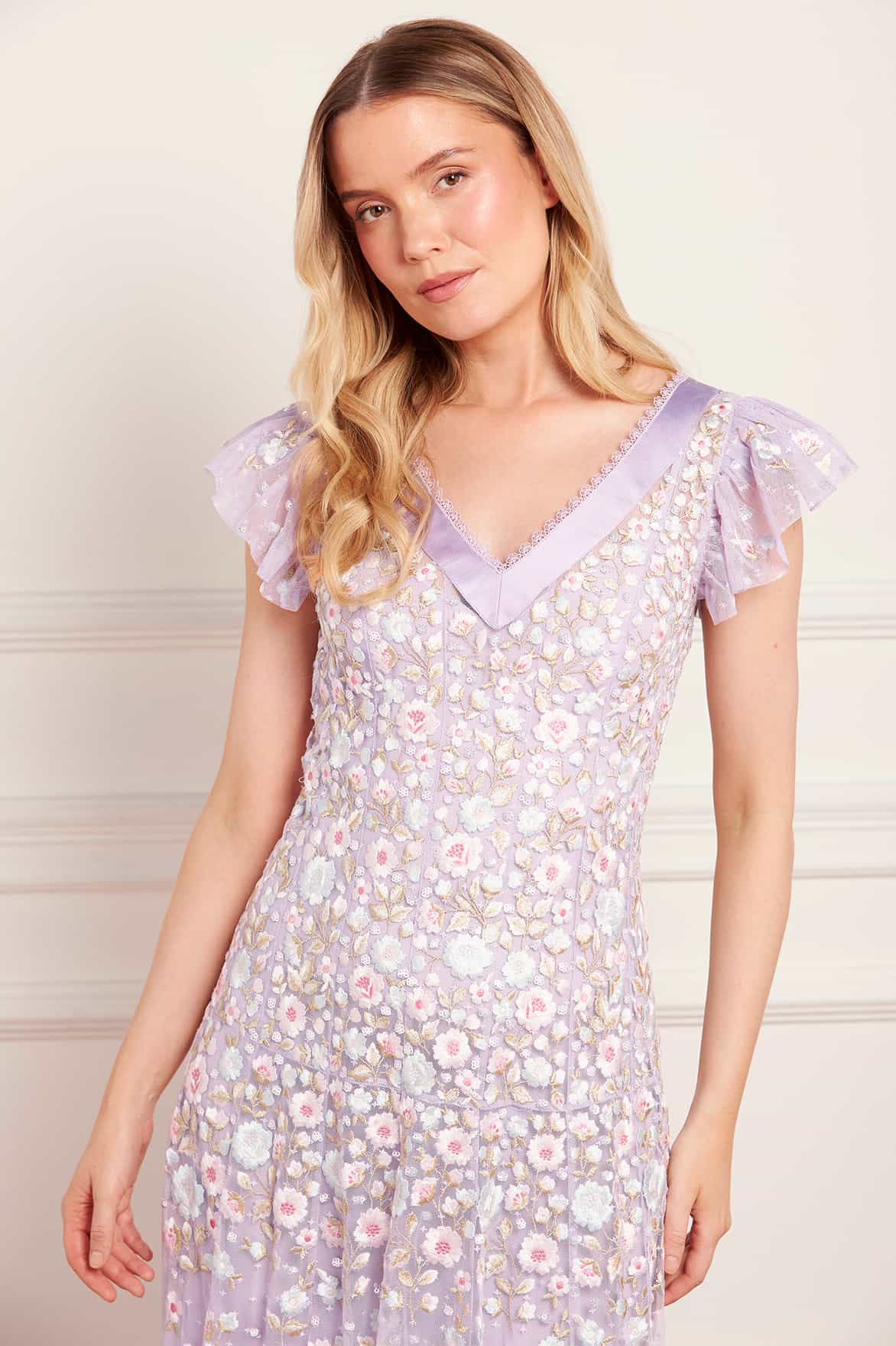 Ethereal Blooms Short Sleeve Ankle Gown
