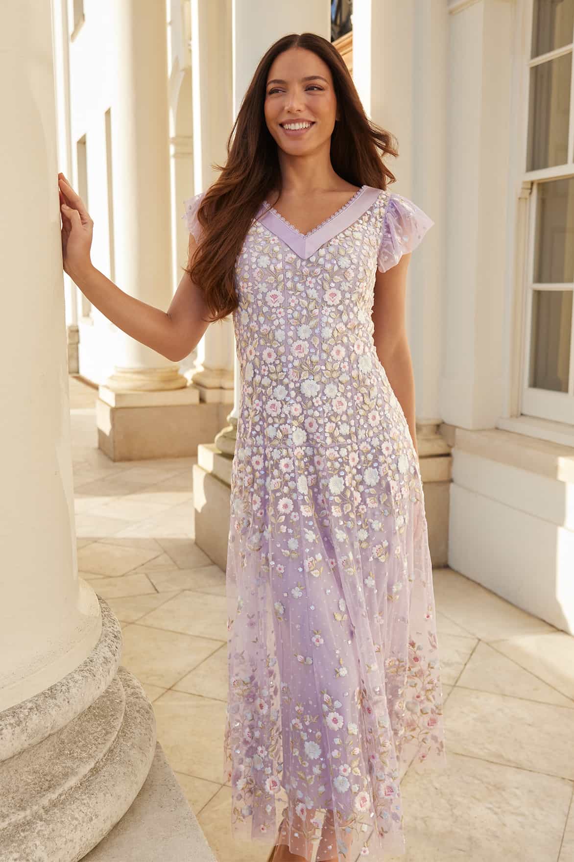 Ethereal Blooms Short Sleeve Ankle Gown