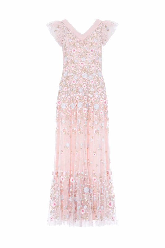 Ethereal Blooms Short Sleeve Ankle Gown