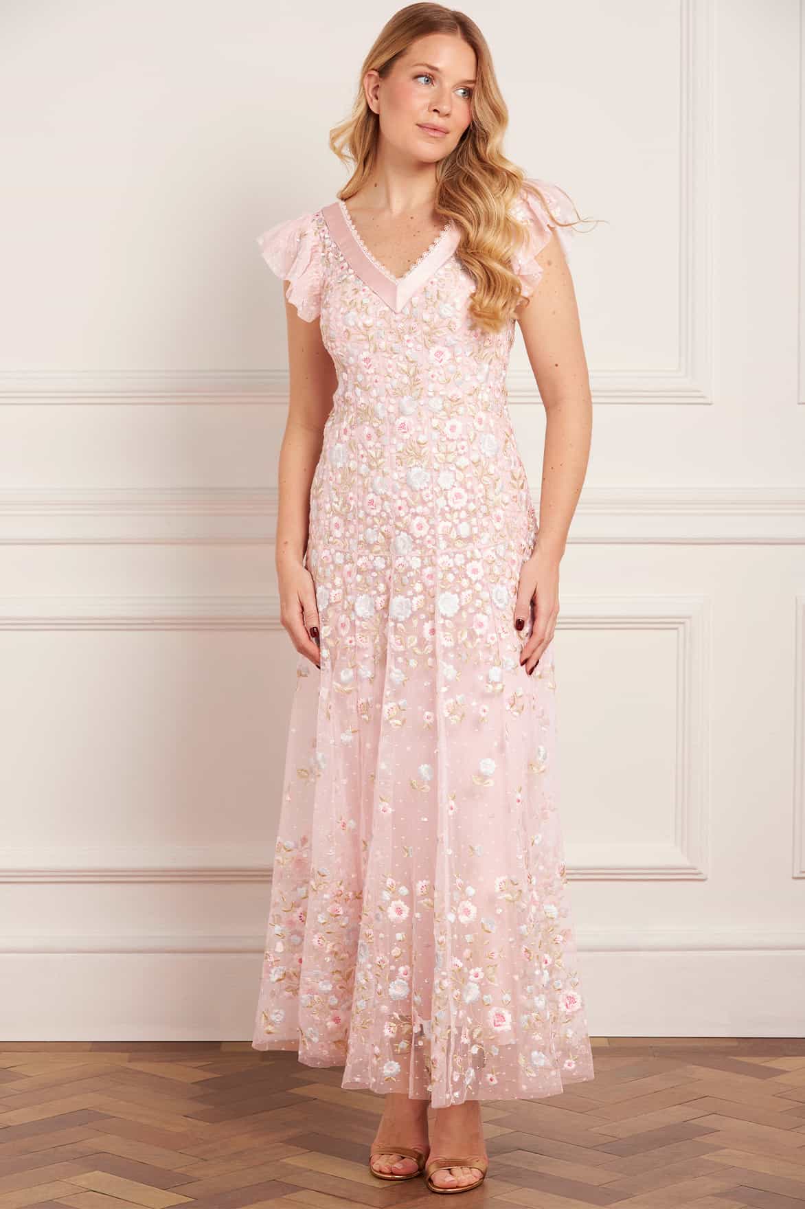 Ethereal Blooms Short Sleeve Ankle Gown