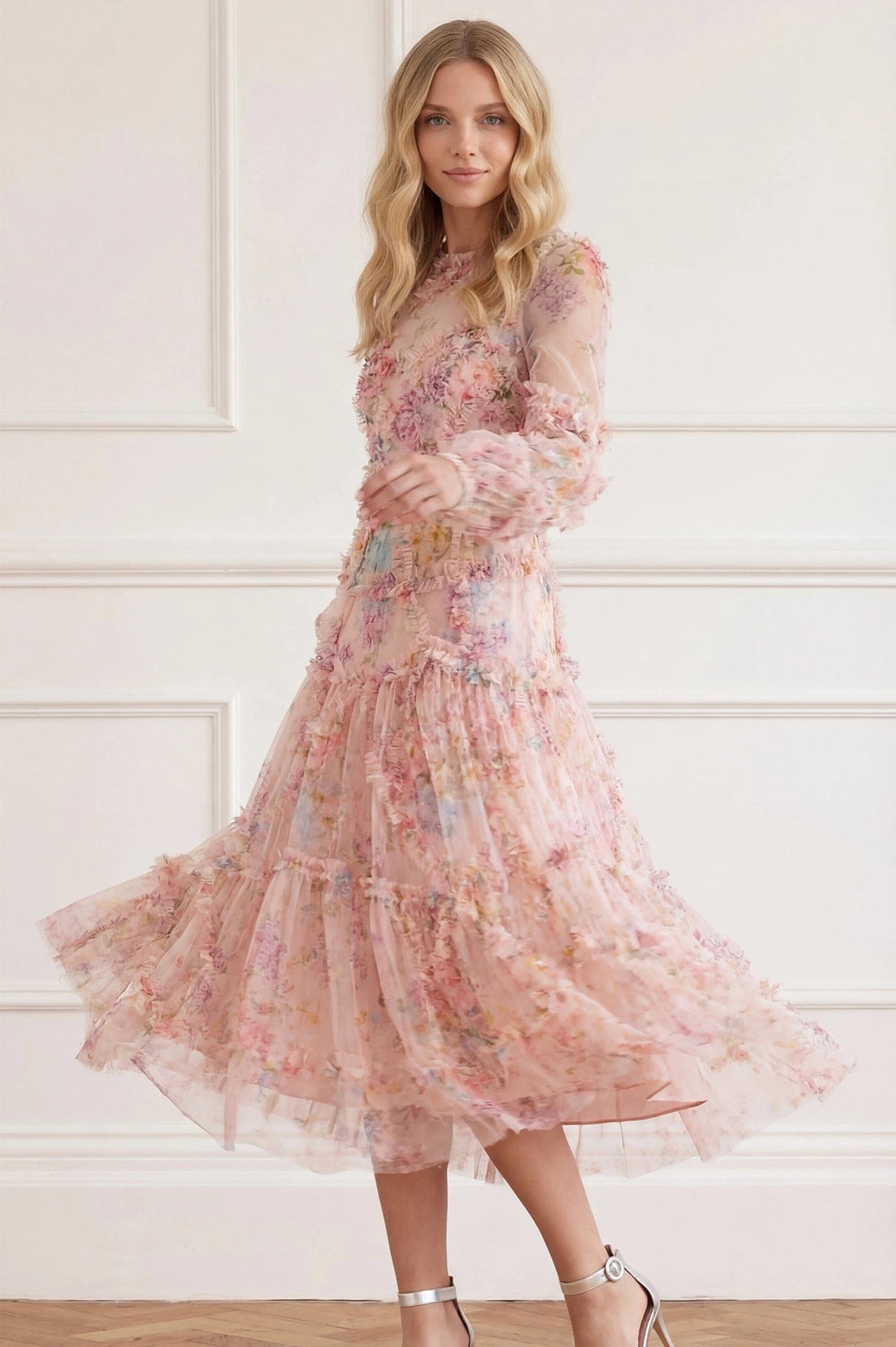 Floral Diamond Ruffle Ballerina Dress