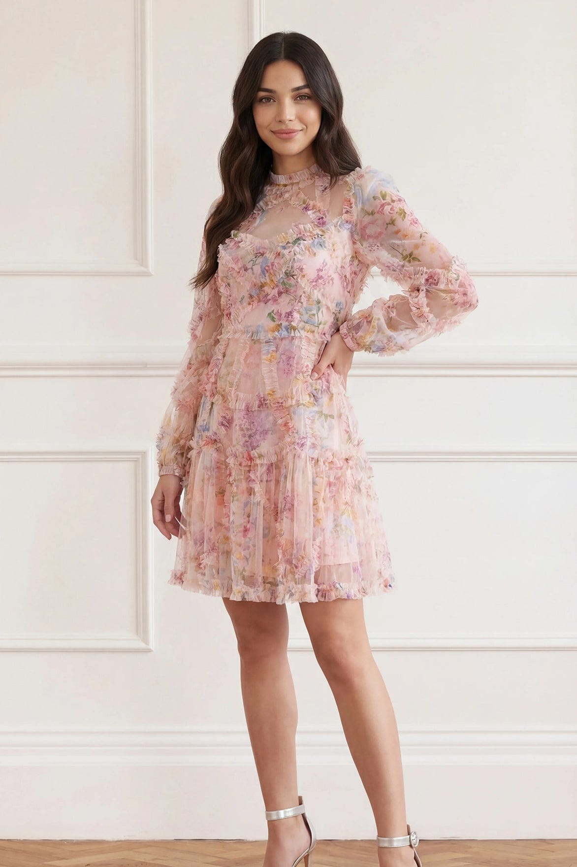Floral Diamond Ruffle Dress