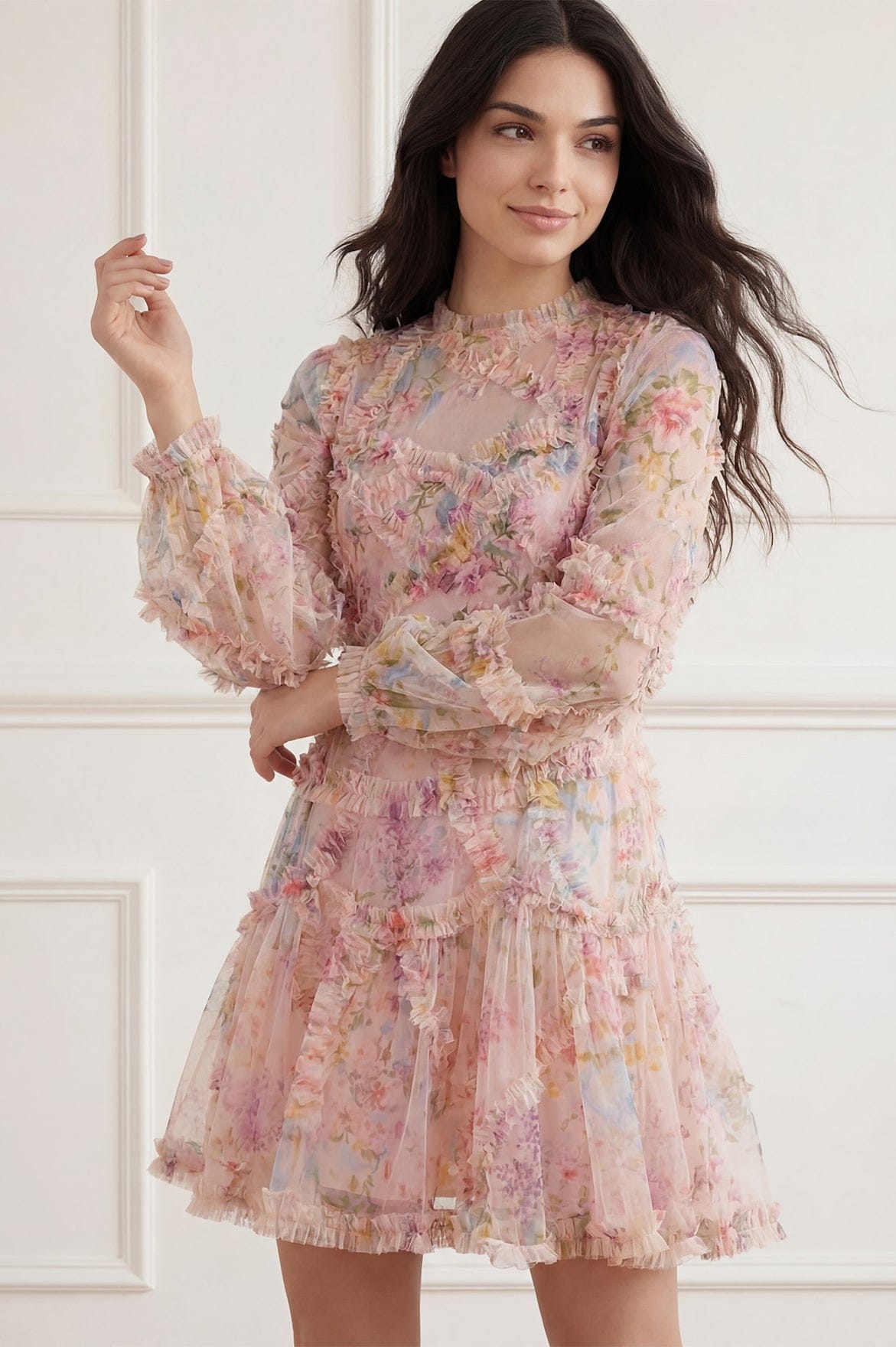 Floral Diamond Ruffle Dress