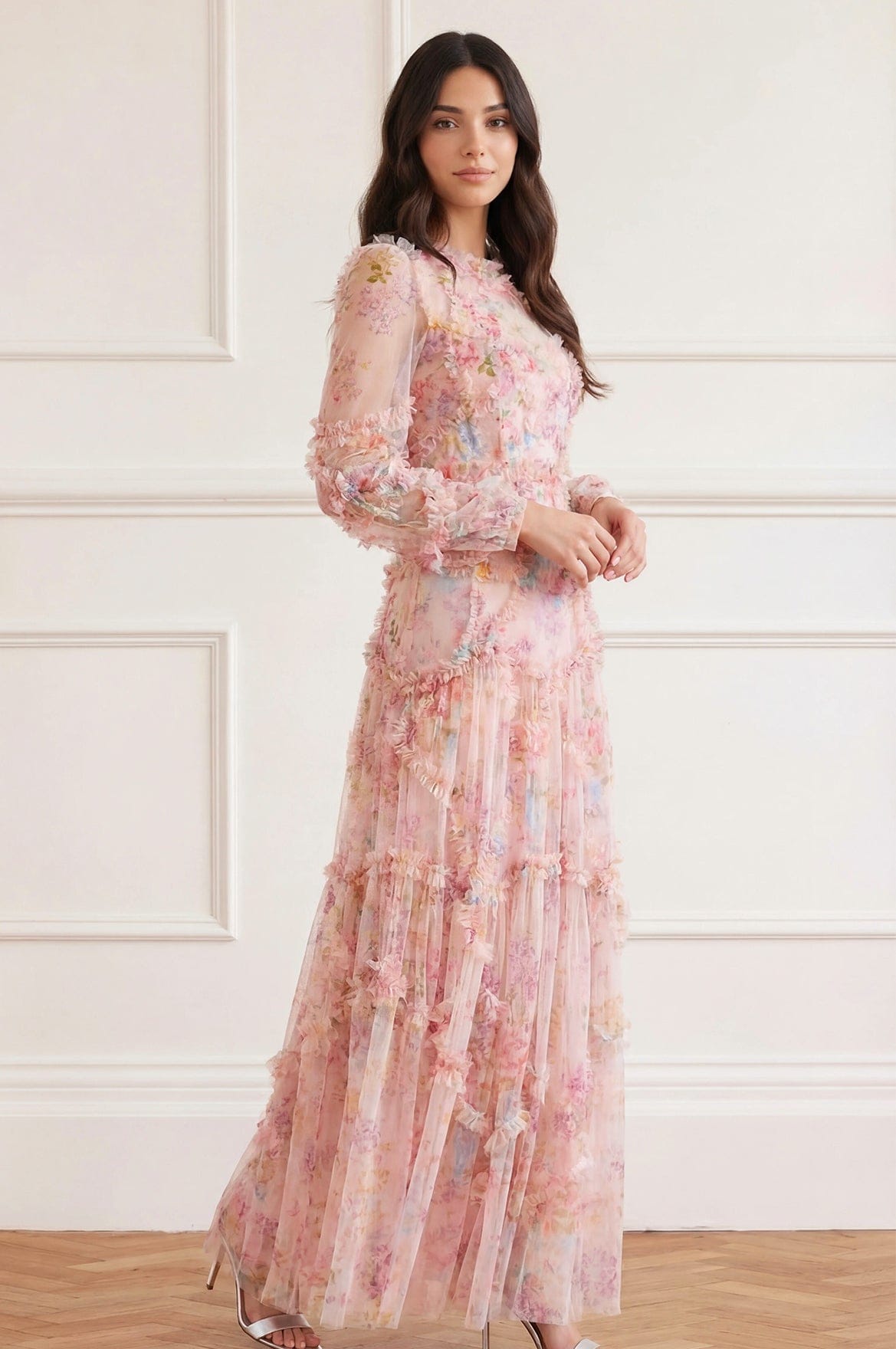 Floral Diamond Ruffle Gown