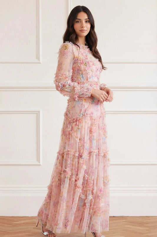 Floral Diamond Ruffle Gown