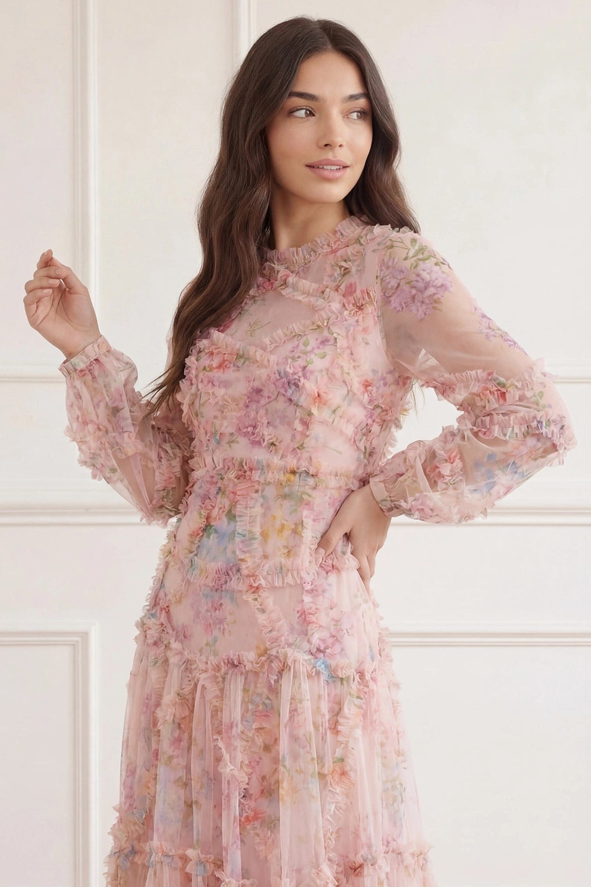 Floral Diamond Ruffle Gown