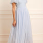 Floral Lace Bodice V-Neck Ankle Gown