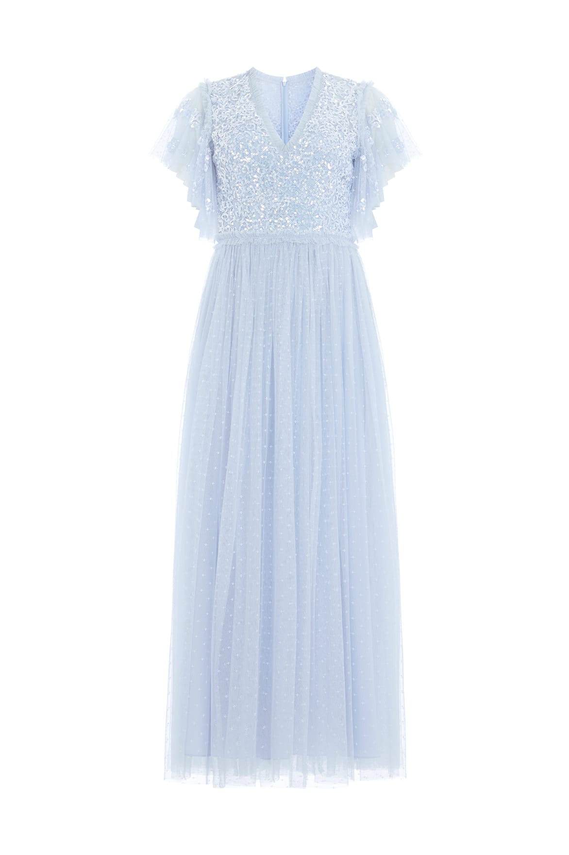 Floral Lace Bodice V-Neck Ankle Gown