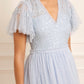 Floral Lace Bodice V-Neck Ankle Gown