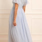 Floral Lace Bodice V-Neck Ankle Gown