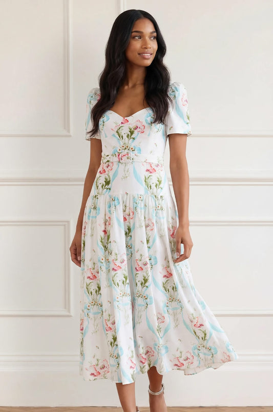 Floral Ribbon Cotton Ballerina Dress