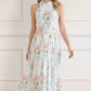 Floral Ribbon Cotton Halter Ankle Gown