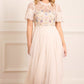 Flowerbed Embroidery Bodice Round Neck Ankle Gown