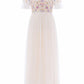 Flowerbed Embroidery Bodice Round Neck Ankle Gown
