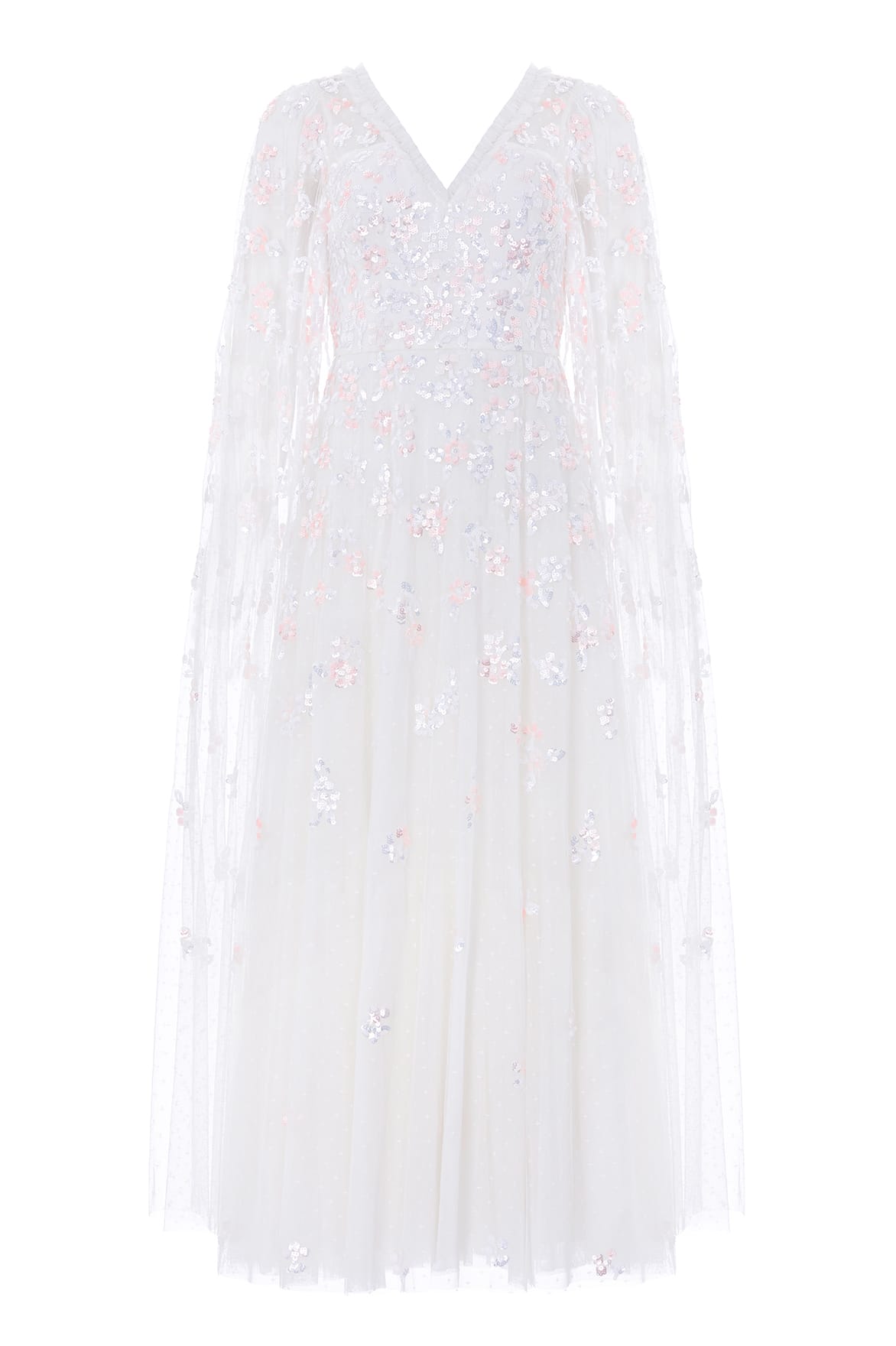 Freesia Shimmer Cape Sleeve Ankle Gown