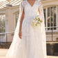 Freesia Shimmer Cape Sleeve Ankle Gown