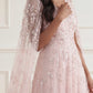 Freesia Shimmer Cape Sleeve Ankle Gown