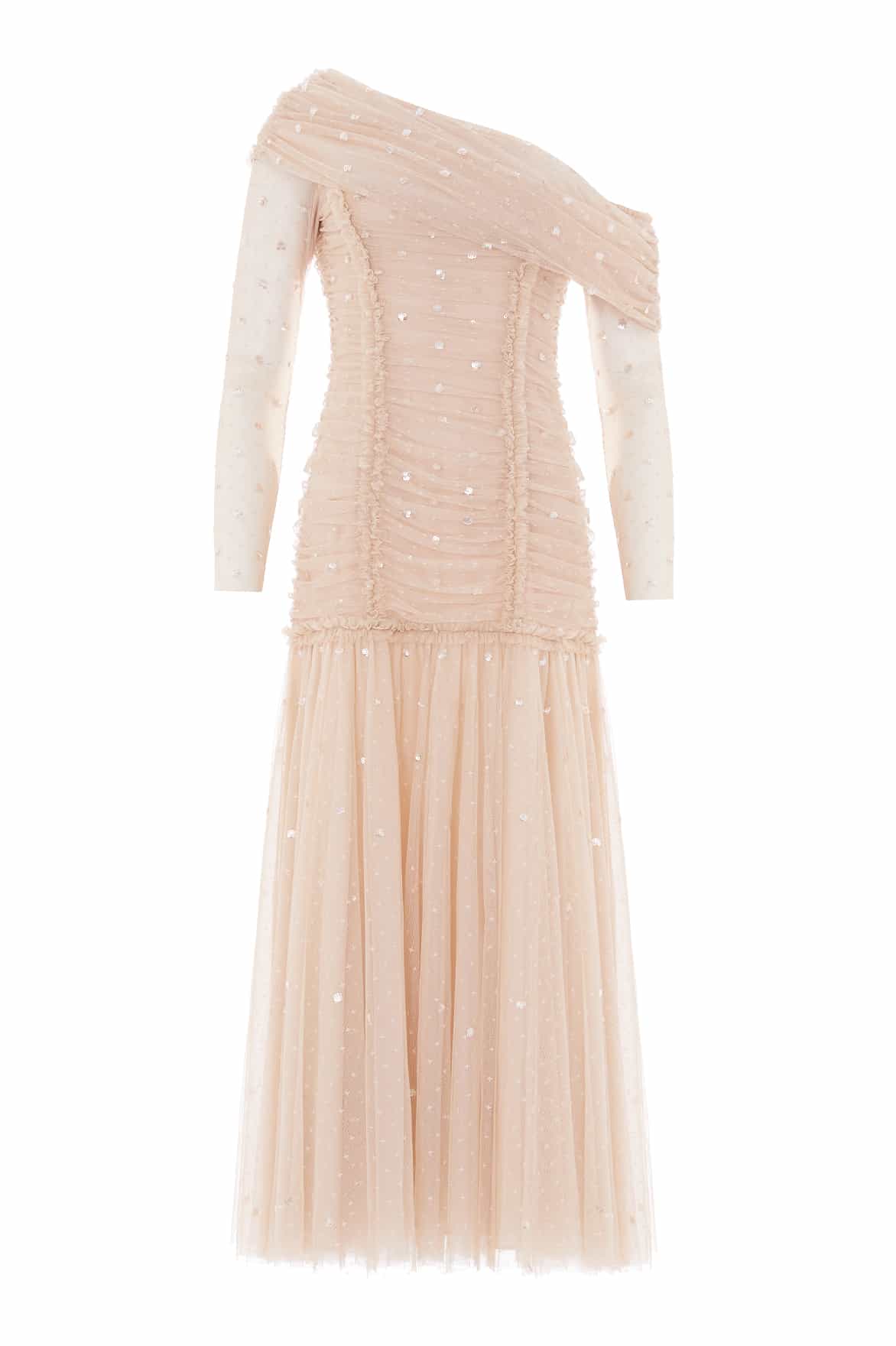 Gigi Dot One-Shoulder Rouched Gown