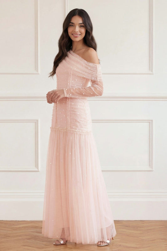 Gigi Dot One-Shoulder Rouched Gown