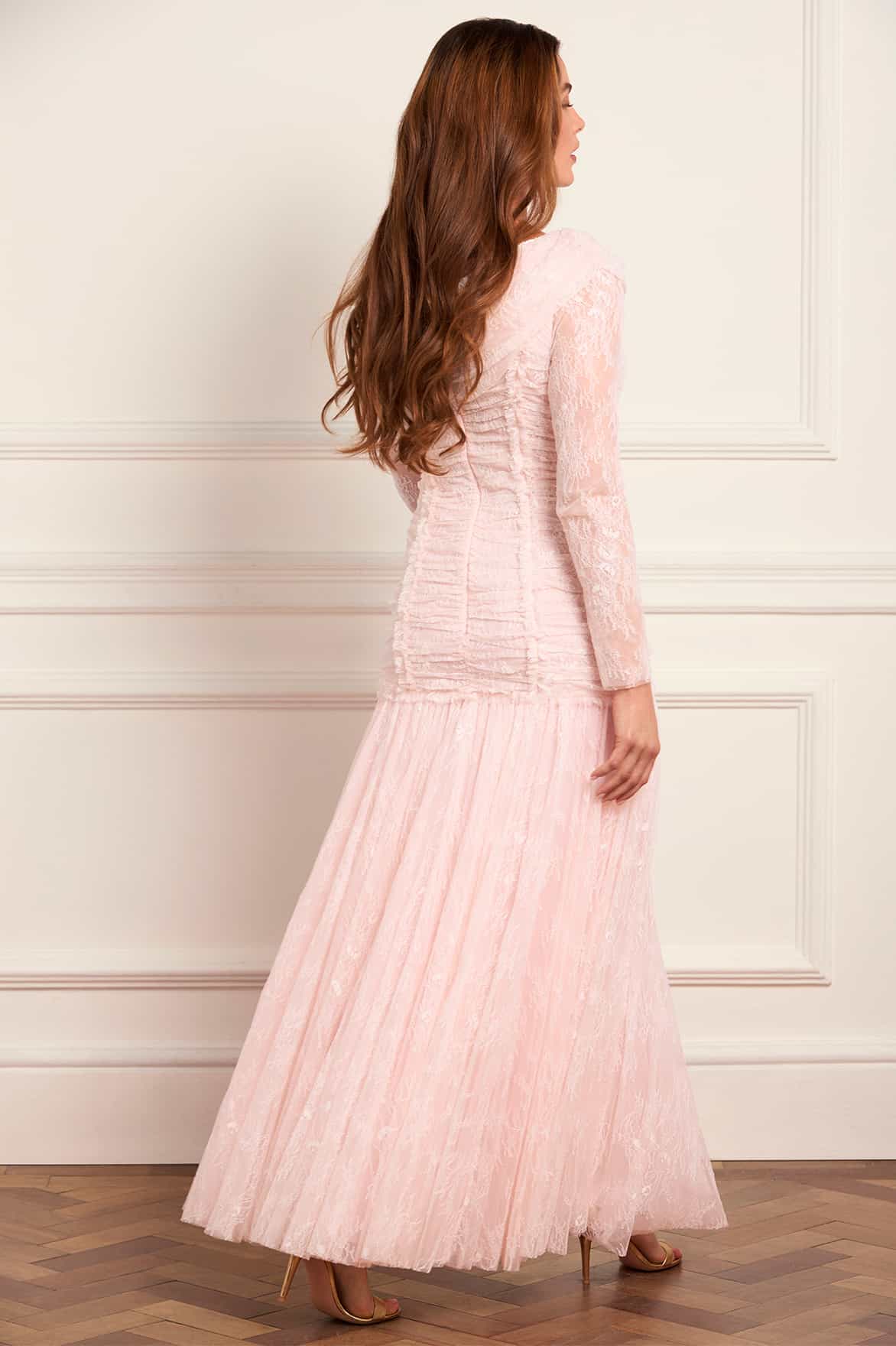 Gigi Lace One-Shoulder Rouched Gown
