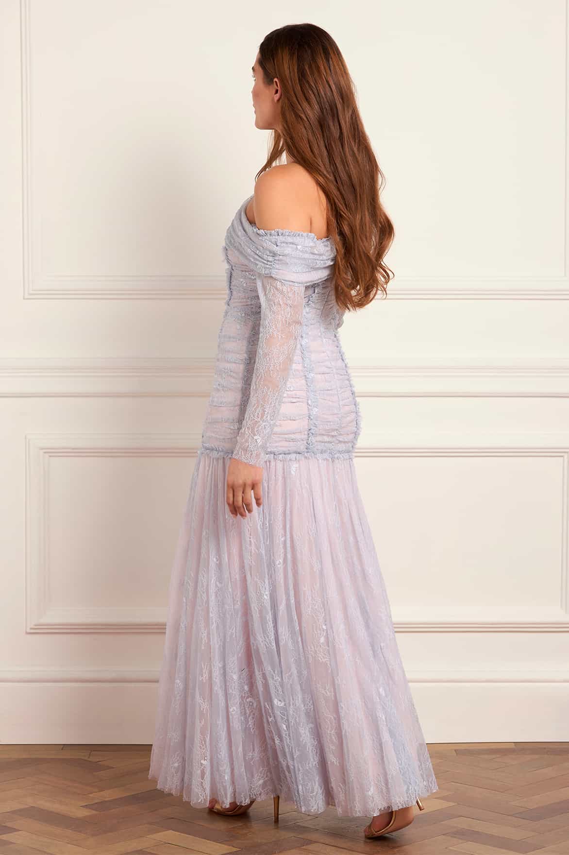 Gigi Lace One-Shoulder Rouched Gown