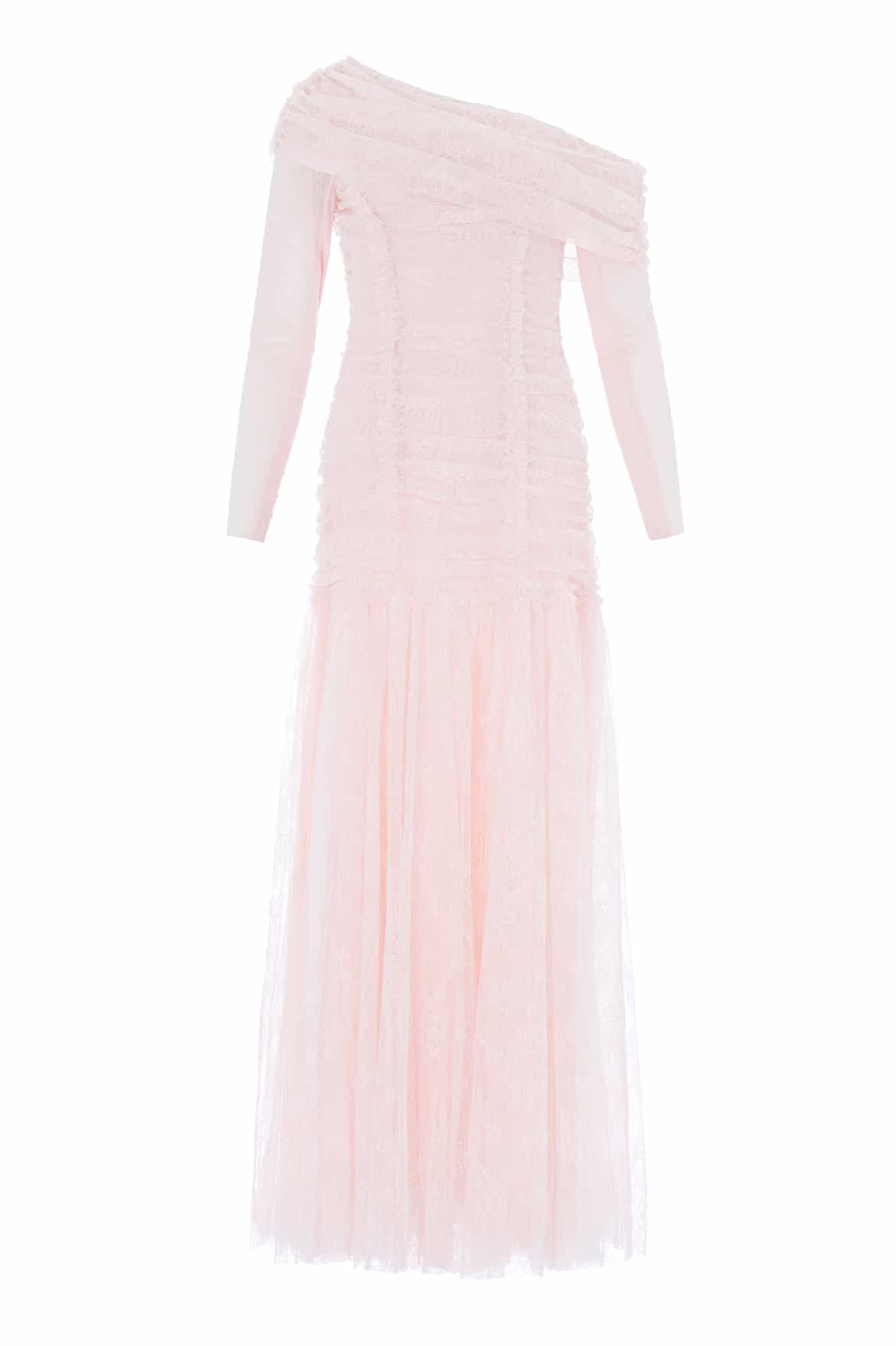 Gigi Lace One-Shoulder Rouched Gown