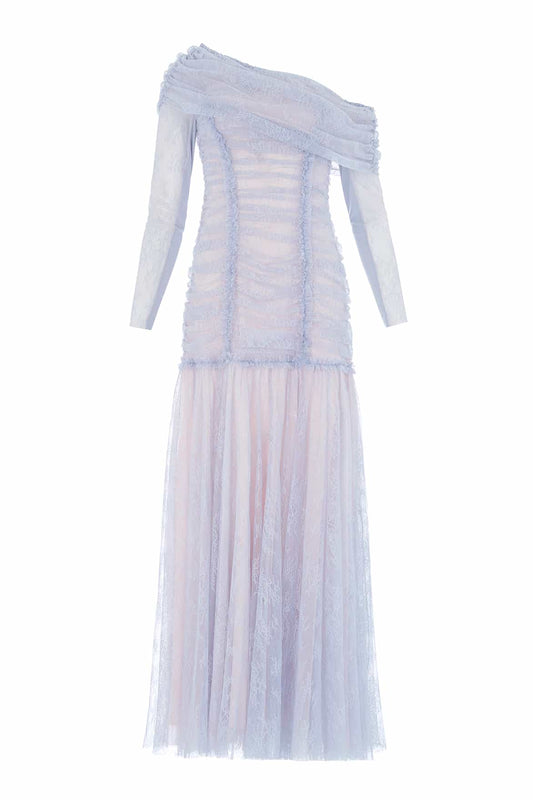 Gigi Lace One-Shoulder Rouched Gown