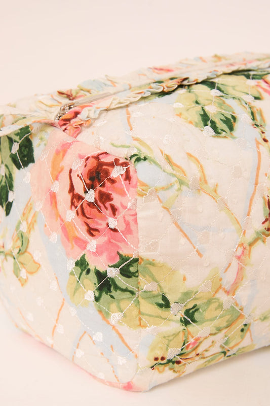 Harlequin Rose Medium Quilted Makeup Bag