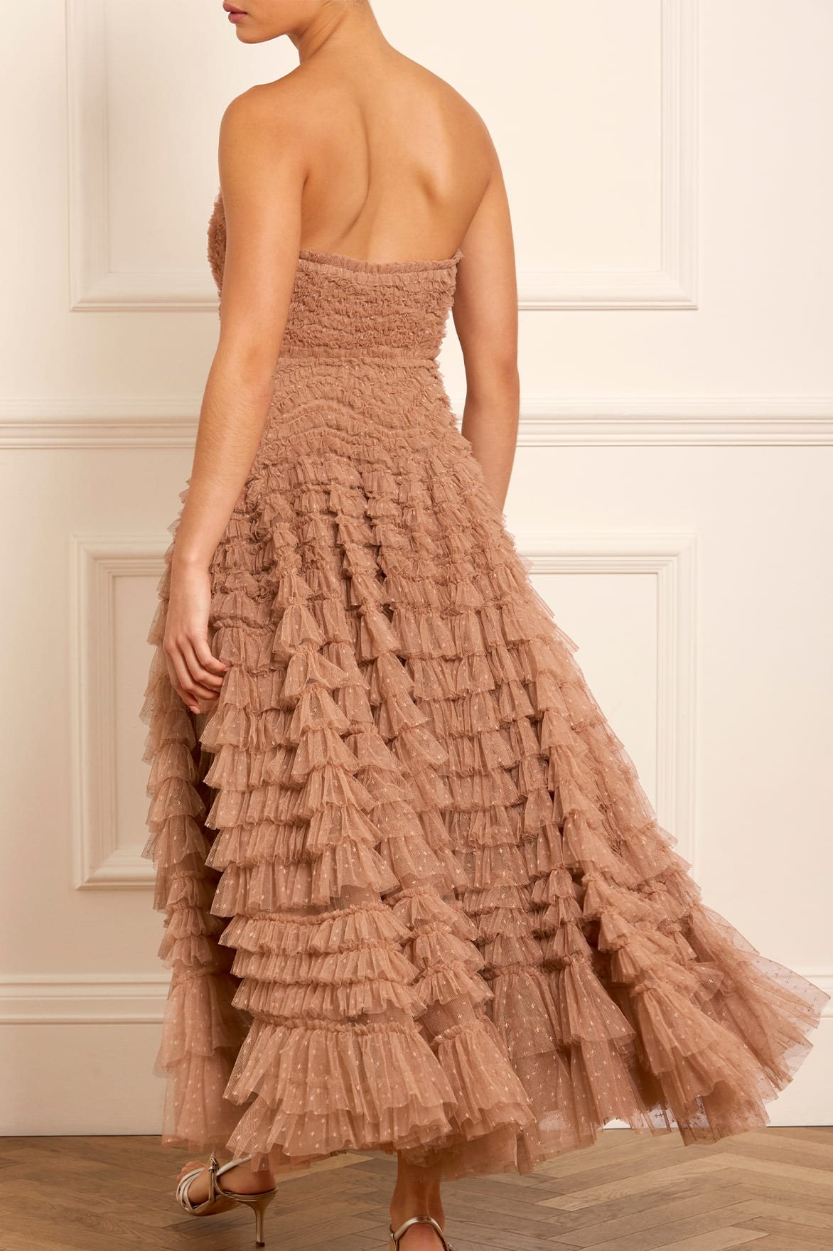 Hattie Ruffle Strapless Ankle Gown